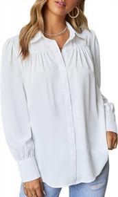 img 2 attached to Women'S Puff Sleeve Blouse, Long-Sleeve Button Up Dressy Shirt Top