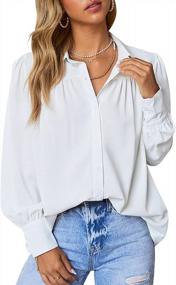 img 4 attached to Women'S Puff Sleeve Blouse, Long-Sleeve Button Up Dressy Shirt Top