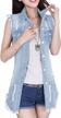 plus size women's distressed sleeveless jean jacket long denim cardigan vest - dasior logo
