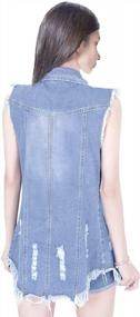 img 3 attached to Plus Size Women'S Distressed Sleeveless Jean Jacket Long Denim Cardigan Vest - Dasior