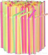 250-pack of neon colored flexible plastic drinking straws - disposable straws, 8 inches tall, assorted vibrant colors logo