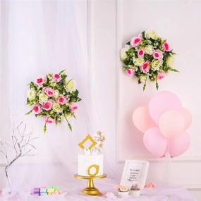 img 3 attached to Artificial Flower Ball Bouquet - 2 Pcs With 14 Heads Artificial Roses And Plastic Base, Ideal For Home Decor, Front Door, Wedding, Valentine'S Day, And Parties In Pink And White.