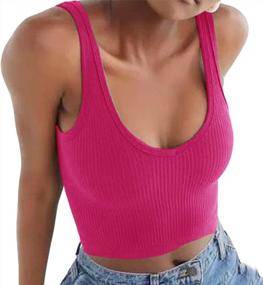 img 2 attached to Scoop Neck Ribbed Crop Tank Top For Women - Sleeveless Cropped Shirt By GEMBERA
