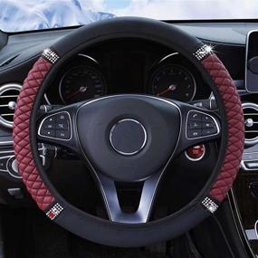 img 2 attached to Steering Wheel Cover for Women - Bling Bling Crystal Rhinestones, Universal Fit 15 Inch Elastic Steering Wheel Protector in Claret