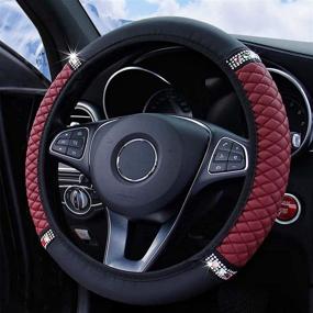 img 3 attached to Steering Wheel Cover for Women - Bling Bling Crystal Rhinestones, Universal Fit 15 Inch Elastic Steering Wheel Protector in Claret