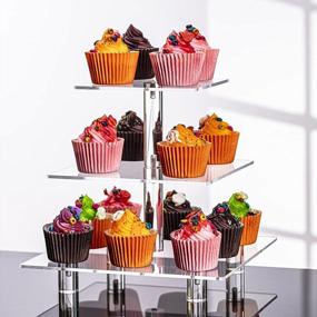 img 1 attached to Jusalpha® 3 Tier Strong Acrylic Square Cupcake Stand, Dessert Display Tower (Clear, 1)