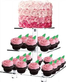 img 4 attached to Jusalpha® 3 Tier Strong Acrylic Square Cupcake Stand, Dessert Display Tower (Clear, 1)