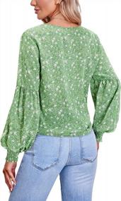 img 1 attached to OUGES Floral Boho Blouse For Women: V-Neck, Lantern Sleeves, Lightweight Chiffon Top For Fall