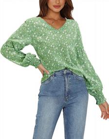 img 3 attached to OUGES Floral Boho Blouse For Women: V-Neck, Lantern Sleeves, Lightweight Chiffon Top For Fall