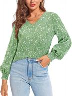 ouges floral boho blouse for women: v-neck, lantern sleeves, lightweight chiffon top for fall logo
