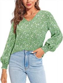 img 4 attached to OUGES Floral Boho Blouse For Women: V-Neck, Lantern Sleeves, Lightweight Chiffon Top For Fall