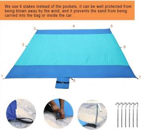 img 3 attached to AnorTrek XX-Large Beach Blanket - Sand-Free, Lightweight And Durable For Beach, Camping, Hiking, And Backpacking - Includes 6 Stakes And 1 Carabiner