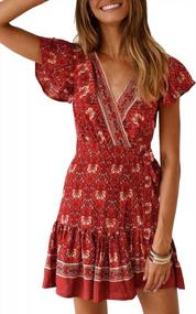 img 4 attached to Bohemian Flair: ZESICA'S Floral Print Mini Dress For Women'S Summer Wardrobe