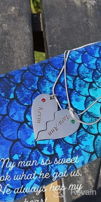 img 1 attached to 🔑 Customizable Valyria Stainless Steel Heart Puzzle Key Necklace Set with Birthstones and Personalized Name review by Mike Bonilla