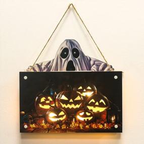 img 4 attached to 9.8" Battery Powered Pumpkin Light Decorative Jack-O'-Lantern Sign For Halloween Hocus Pocus Home Front Indoor Outdoor Porch Party Yard - SoulBay Wood Made Decorations