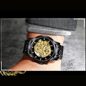 img 3 attached to Experience The Luxury Of Weicam Men'S Self-Winding Stainless Steel Skeleton Watch With Dragon Carved Dial And Diamond Business Design – Waterproof And Lumious