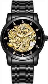 img 4 attached to Experience The Luxury Of Weicam Men'S Self-Winding Stainless Steel Skeleton Watch With Dragon Carved Dial And Diamond Business Design – Waterproof And Lumious