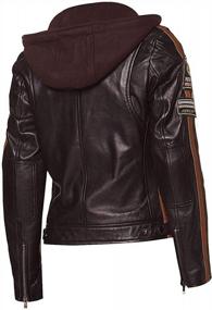 img 2 attached to Vintage Retro Hooded Cafe Racer Biker Jacket For Women With Badges And Motorcycle Leather