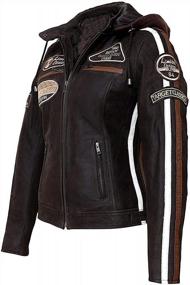 img 3 attached to Vintage Retro Hooded Cafe Racer Biker Jacket For Women With Badges And Motorcycle Leather