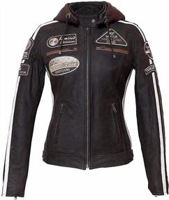 img 4 attached to Vintage Retro Hooded Cafe Racer Biker Jacket For Women With Badges And Motorcycle Leather