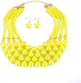 img 4 attached to Multi-Layered Statement Necklace With Big Simulated Pearls And Resin Beads In 5 Vibrant Colors - Perfect For Evening Wear, Featuring 4 Strands For An Eye-Catching Collar Look