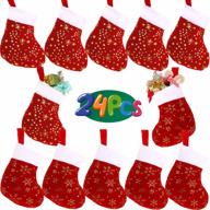 veylin 24-pack christmas mini stockings with glitter snowflake star, plush cuff for festive room ornaments - 8 inches logo