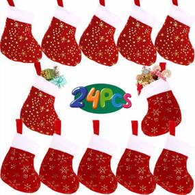 img 4 attached to VEYLIN 24-Pack Christmas Mini Stockings With Glitter Snowflake Star, Plush Cuff For Festive Room Ornaments - 8 Inches