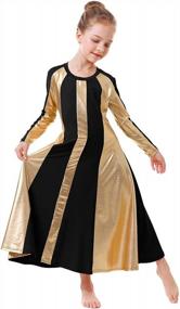 img 3 attached to Shine Bright In OwlFay'S Metallic Gold Praise Dance Dress For Girls - Stunning Color Block Design, Long Sleeves, Perfect For Lyrical Worship Dance