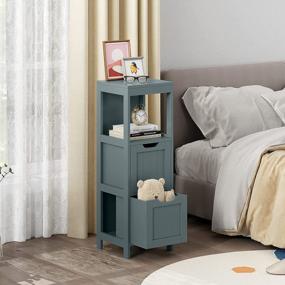img 3 attached to Wooden Floor Cabinet With Adjustable Drawers And Open Shelf - Grey Bathroom Storage Organizer For A Narrow Living Room Or Bedroom - Linen Tower And Side Cabinet By HOMEFORT