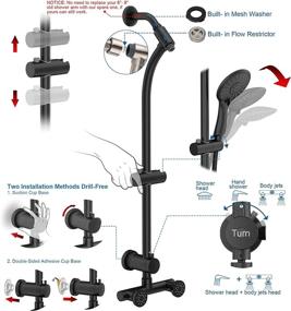 img 3 attached to 27.5 Inch Drill-Free Stainless Steel Slide Bar Rain Showerhead 5-Setting Handheld Shower And Head Spa System With Revolutionary 4-Way Diverter For Easy Reach - Black