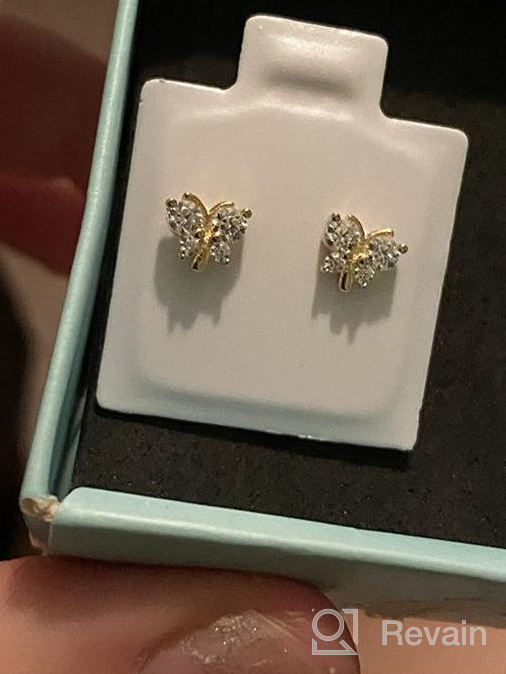 img 1 attached to Girls Earrings: 14k Gold Plated Brass 🦋 Butterfly Cubic Zirconia Screwback with Sterling Silver Post review by Russ Conrad