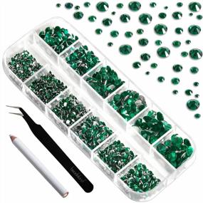 img 4 attached to 2500Pcs Green Flatback Rhinestones Face Gems For Makeup, Nails Crafts With Tweezers And Wax Pencil - Beadsland SS4-SS30 Emerald