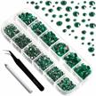 2500pcs green flatback rhinestones face gems for makeup, nails crafts with tweezers and wax pencil - beadsland ss4-ss30 emerald logo