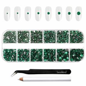 img 3 attached to Зеленые стразы с плоской задней стороной, 2500 шт., драгоценные камни для макияжа, украшения ногтей пинцетом и восковым карандашом - Beadsland SS4-SS30 Emerald