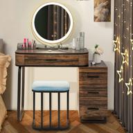 charmaid vanity table set with 3-color lighted mirror, human body induction, illuminated dimmable, large drawer, chest of 3 drawers, bedroom makeup desk dressing table with stool (rustic brown) logo