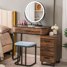 img 3 attached to CHARMAID Vanity Table Set With 3-Color Lighted Mirror, Human Body Induction, Illuminated Dimmable, Large Drawer, Chest Of 3 Drawers, Bedroom Makeup Desk Dressing Table With Stool (Rustic Brown)