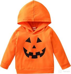 img 4 attached to 🎃 Children's Halloween Pumpkin Sweatshirt: Long Sleeve Pullover Hoodie Tee for Boys and Girls - Fall Clothes