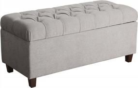 img 4 attached to Grey Tufted Ottoman Bench With Button Accents And Hinged Lid - Ideal Home Decor For Storage In Living Room And Bedroom By Homepop