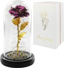img 4 attached to LED Purple Rose In Glass Dome Gift For Mom - Perfect Mother'S Day, Valentine'S Day Or Anniversary Present For Girlfriend, Artificial Wedding Flowers