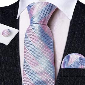 img 1 attached to Classic Stripe Plaid Tie Set For Men By Barry.Wang With Matching Handkerchief And Cufflinks