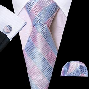 img 2 attached to Classic Stripe Plaid Tie Set For Men By Barry.Wang With Matching Handkerchief And Cufflinks
