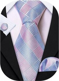 img 4 attached to Classic Stripe Plaid Tie Set For Men By Barry.Wang With Matching Handkerchief And Cufflinks