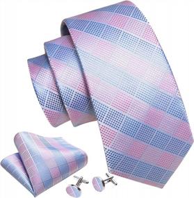 img 3 attached to Classic Stripe Plaid Tie Set For Men By Barry.Wang With Matching Handkerchief And Cufflinks
