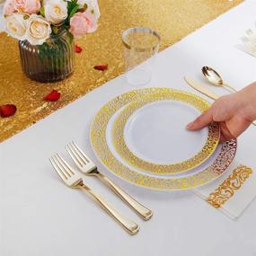 img 1 attached to I00000 160pcs Gold Plastic Plates, Silverware, and Napkins Set - Perfect for Christmas Parties!