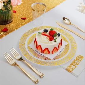 img 2 attached to I00000 160pcs Gold Plastic Plates, Silverware, and Napkins Set - Perfect for Christmas Parties!