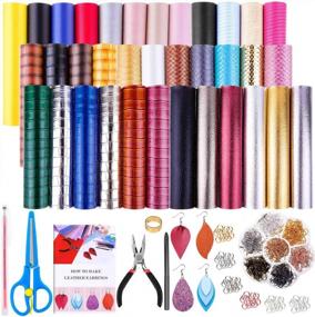 img 4 attached to 35 Pcs Faux Leather Sheets Earring Making Kit: Shynek Supplies Include Fabric, Hooks, Jump Rings & Tools For DIY Crafts