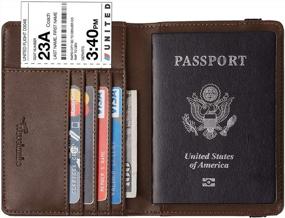img 1 attached to Кожаный бумажник для паспорта с блокировкой RFID - чехол для дорожного держателя для мужчин и женщин в кофейно-коричневом оттенке
