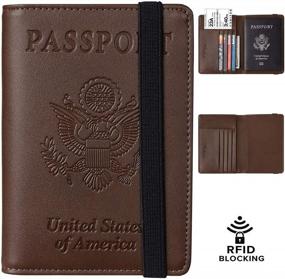 img 3 attached to Кожаный бумажник для паспорта с блокировкой RFID - чехол для дорожного держателя для мужчин и женщин в кофейно-коричневом оттенке
