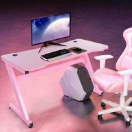 pink z-shaped gaming desk with cup holder & headphone hook - tountlets 47 inch ergonomic desk for bedroom & home office logo