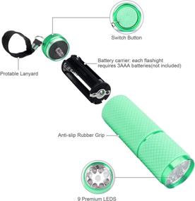 img 2 attached to 🔦 COSOOS Mini Blacklight Flashlight with 9 LEDs, Portable Handheld UV Light for Detecting Dog Pet Urine Stains, Bed Bugs, Nail Drying Gel - Green
